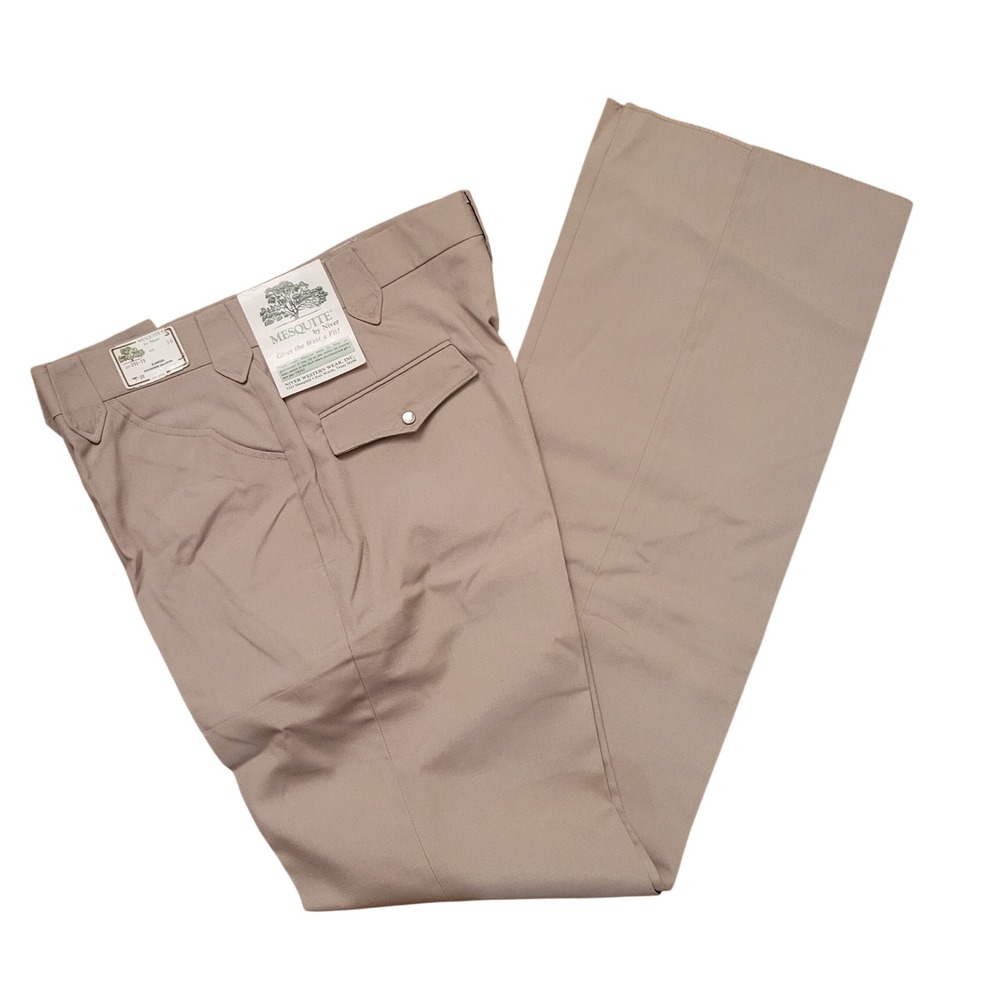 USA Mesquite Niver 36 Western Pants Tan Khaki High Rise Unhemmed Vintage RANGER